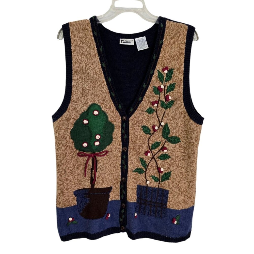 Capacity Women's Color-block‎ Knit Vest Harvest Indie Embroidered V Neck Size XL